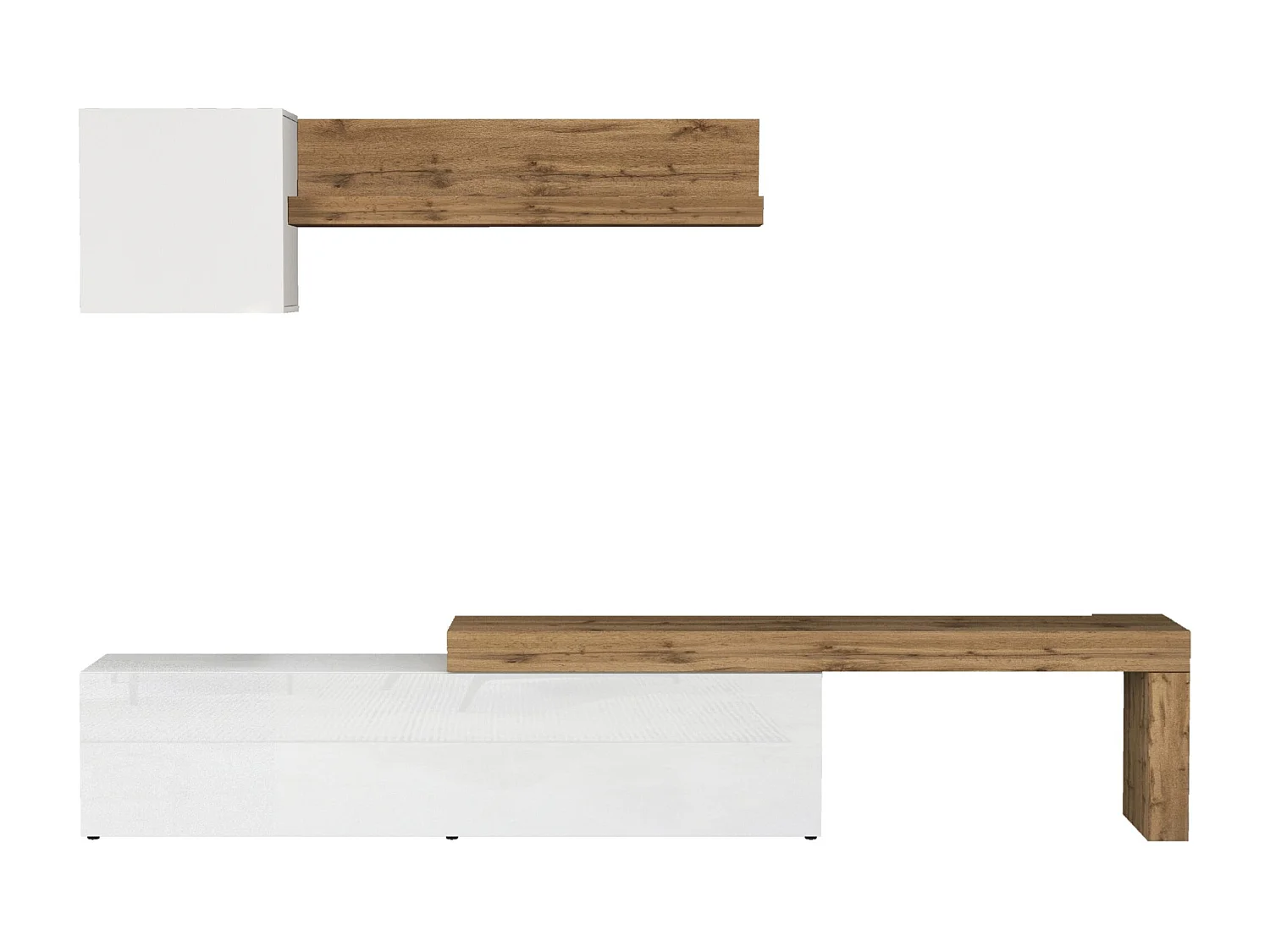 Parete attrezzata Chronos set soggiorno bianco lucido e rovere 190/350x40 cm