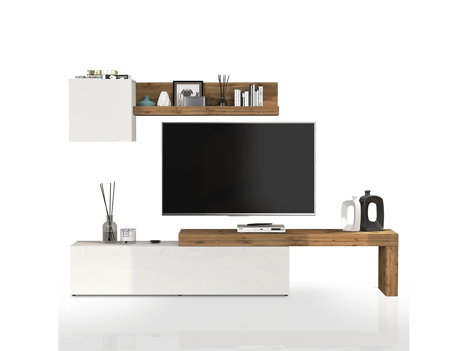 Conjunto de mueble de TV  Chronos blanco brillo y roble 190/350x40 cm