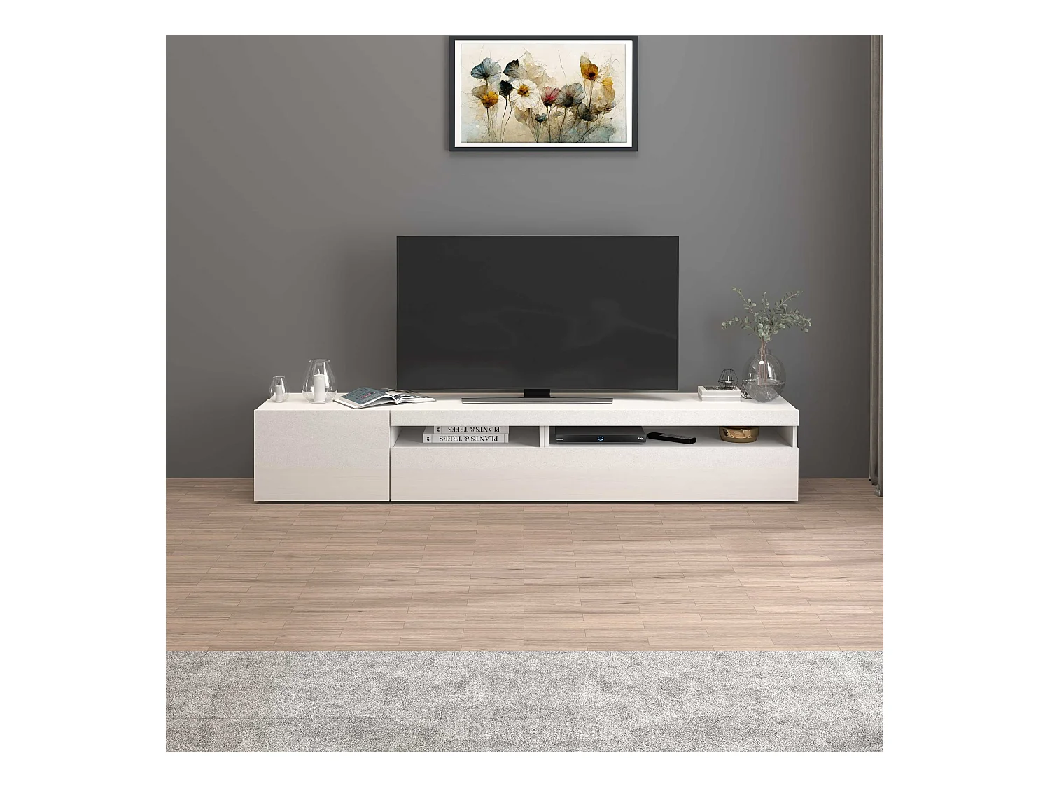 Mobile porta tv Potenza con 2 ante e 2 vani bianco lucido 200x40x36 cm
