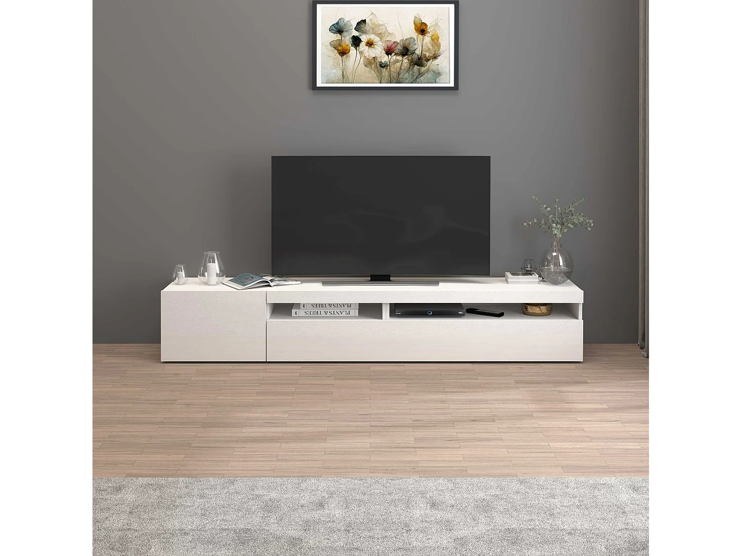 Mobile porta tv Potenza con 2 ante e 2 vani bianco lucido 200x40x36 cm