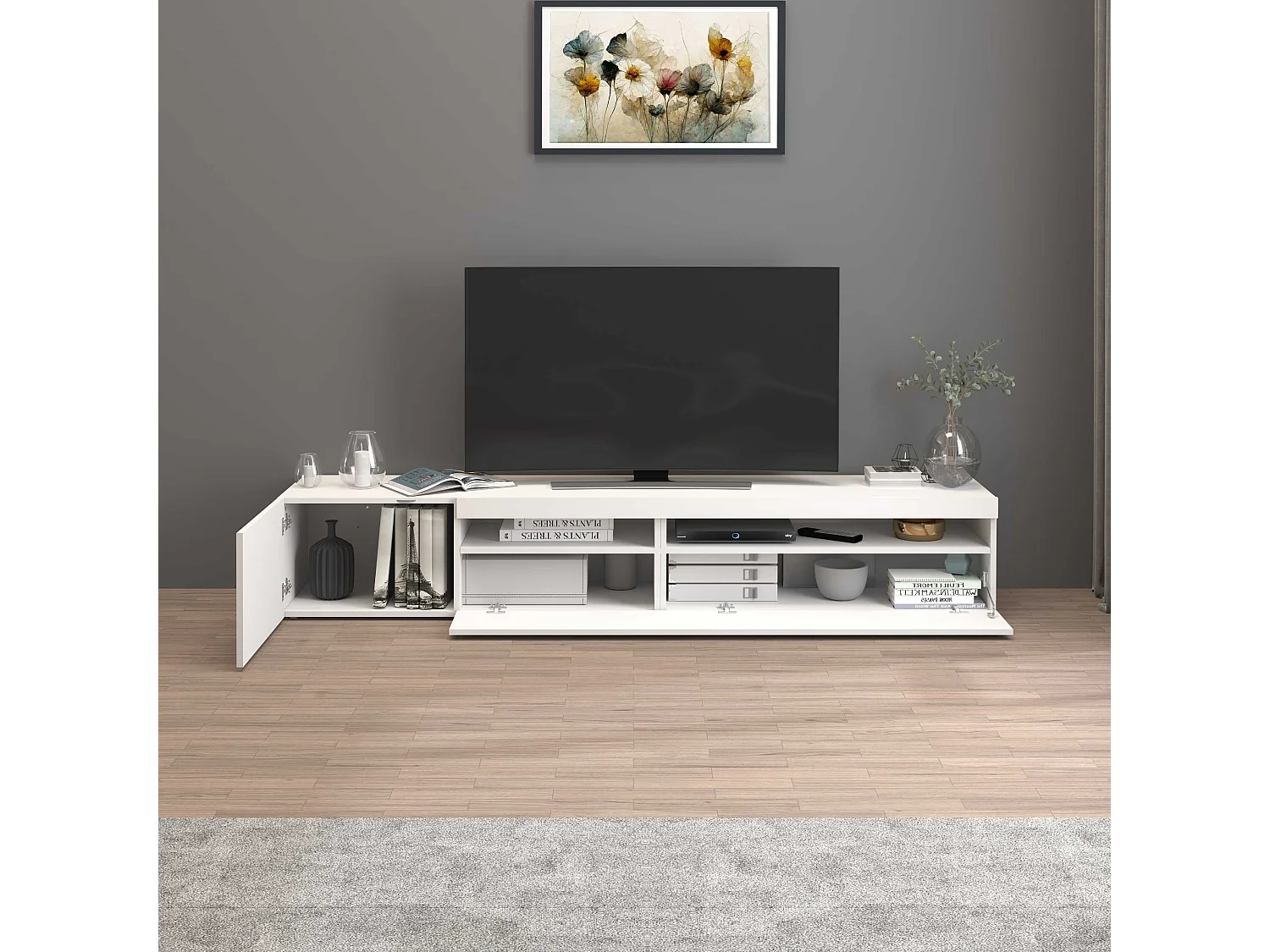 Mobile porta tv Potenza con 2 ante e 2 vani bianco lucido 200x40x36 cm