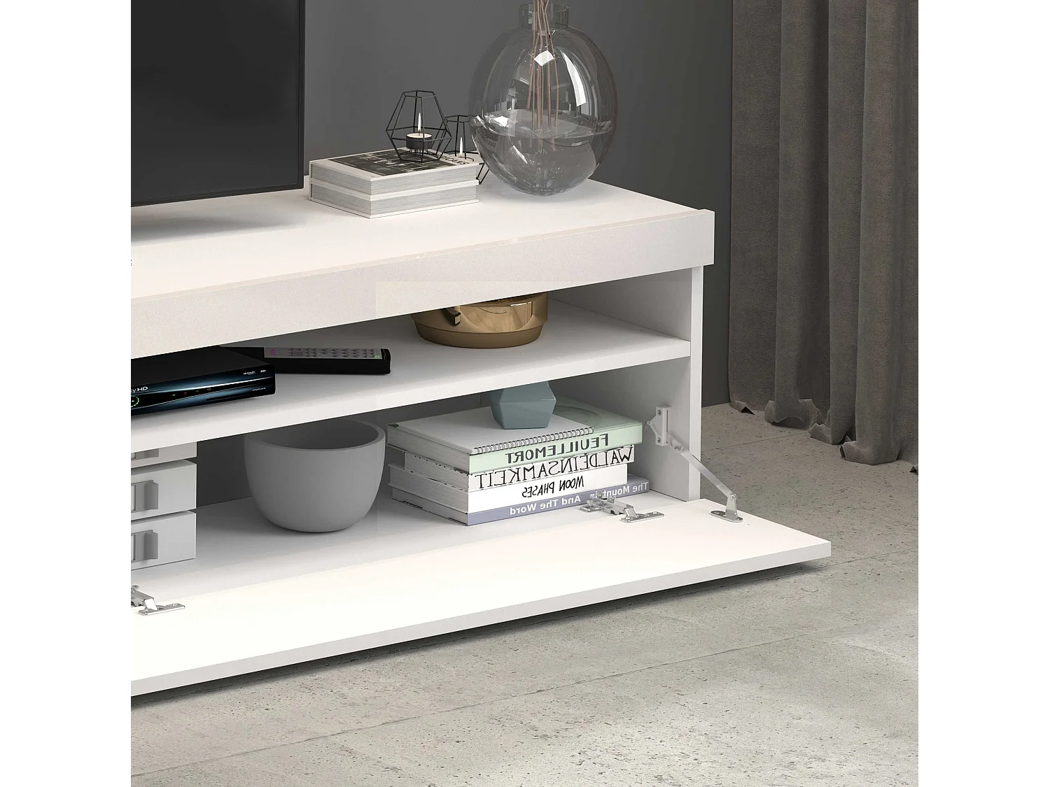 Mobile porta tv Potenza con 2 ante e 2 vani bianco lucido 200x40x36 cm