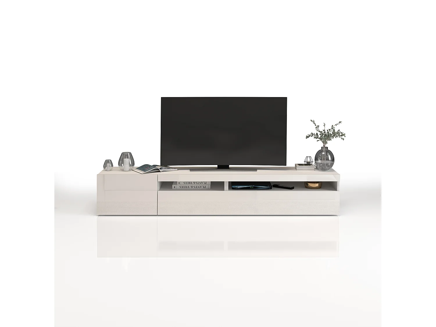 Mobile porta tv Potenza con 2 ante e 2 vani bianco lucido 200x40x36 cm