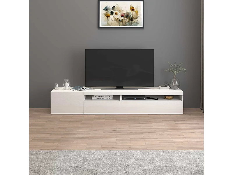 Mobile porta tv Potenza con 2 ante e 2 vani bianco lucido 200x40x36 cm