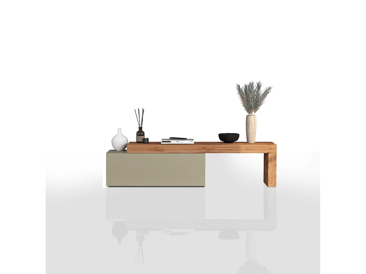 Mobile porta tv Chronos estensibile con 1 anta a ribalta tortora/rovere 180/290x40x51 cm