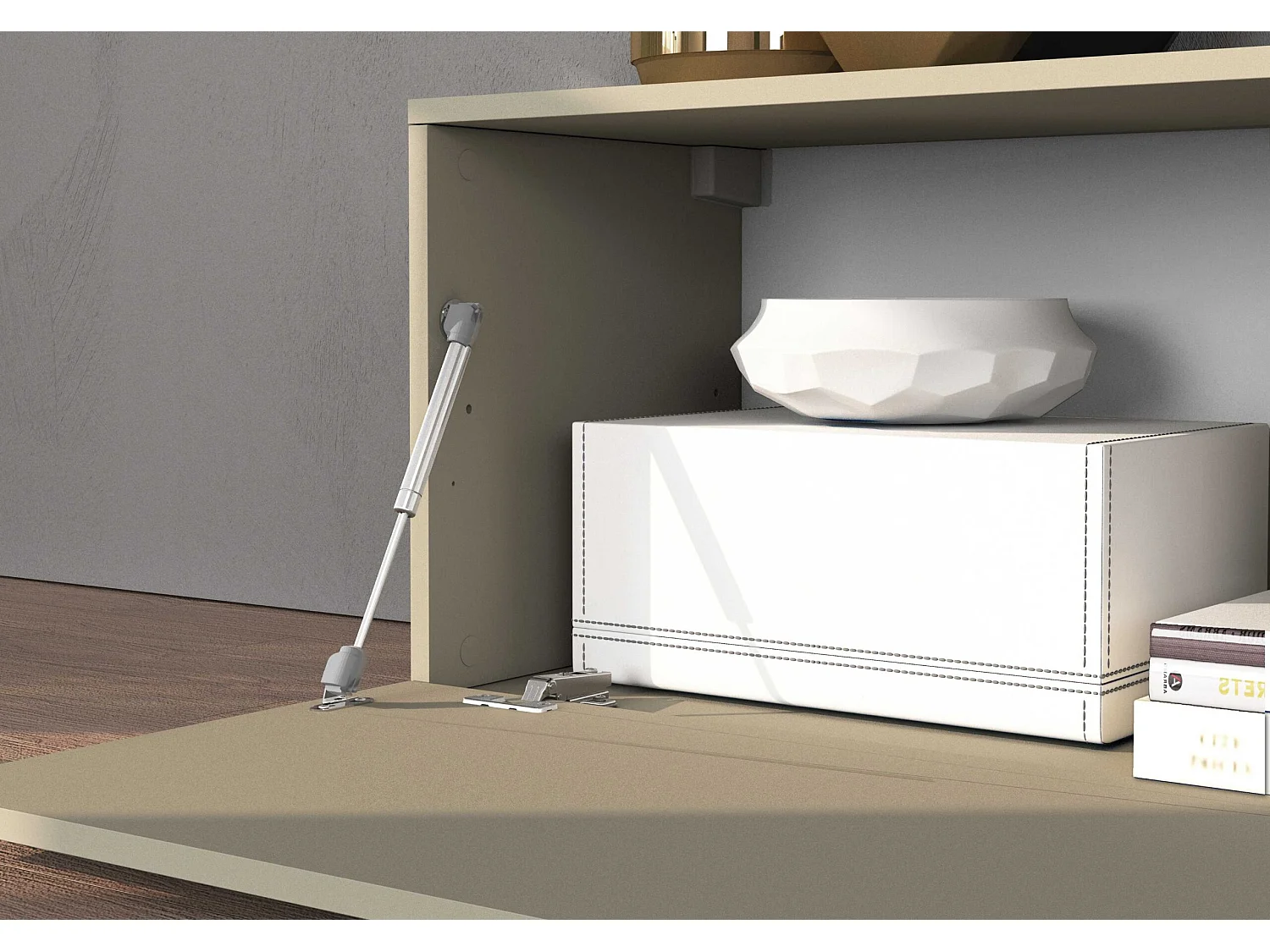 Mobile porta tv Chronos estensibile con 1 anta a ribalta tortora/rovere 180/290x40x51 cm