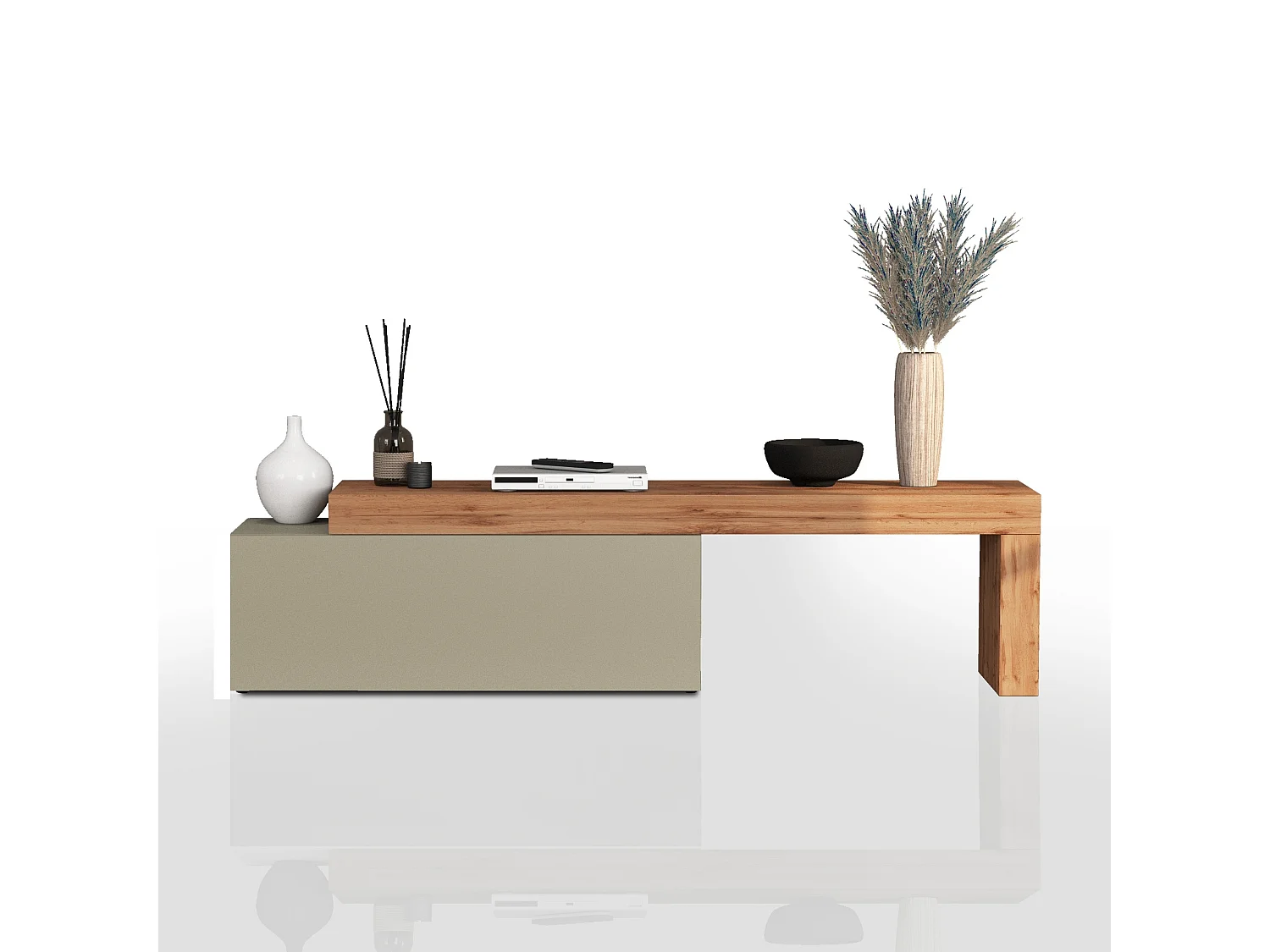 Mobile porta tv Chronos estensibile con 1 anta a ribalta tortora/rovere 180/290x40x51 cm