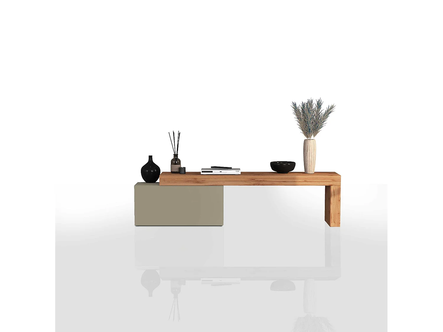 Mobile porta tv Chronos estensibile con 1 anta a ribalta tortora/rovere 180/260x40x51 cm