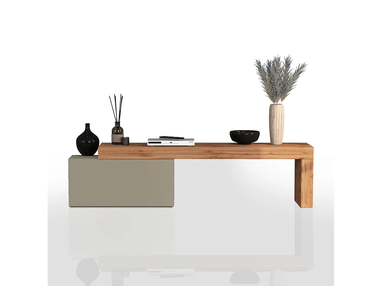 Mueble TV Chronos extensible con 1 puerta abatible topo/roble 180/260x40x51 cm