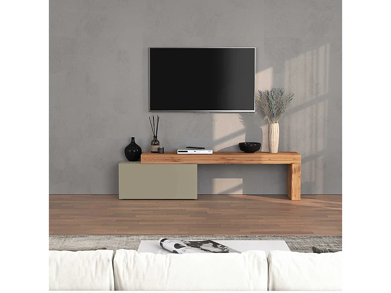 Mobile porta tv Chronos estensibile con 1 anta a ribalta tortora/rovere 180/260x40x51 cm