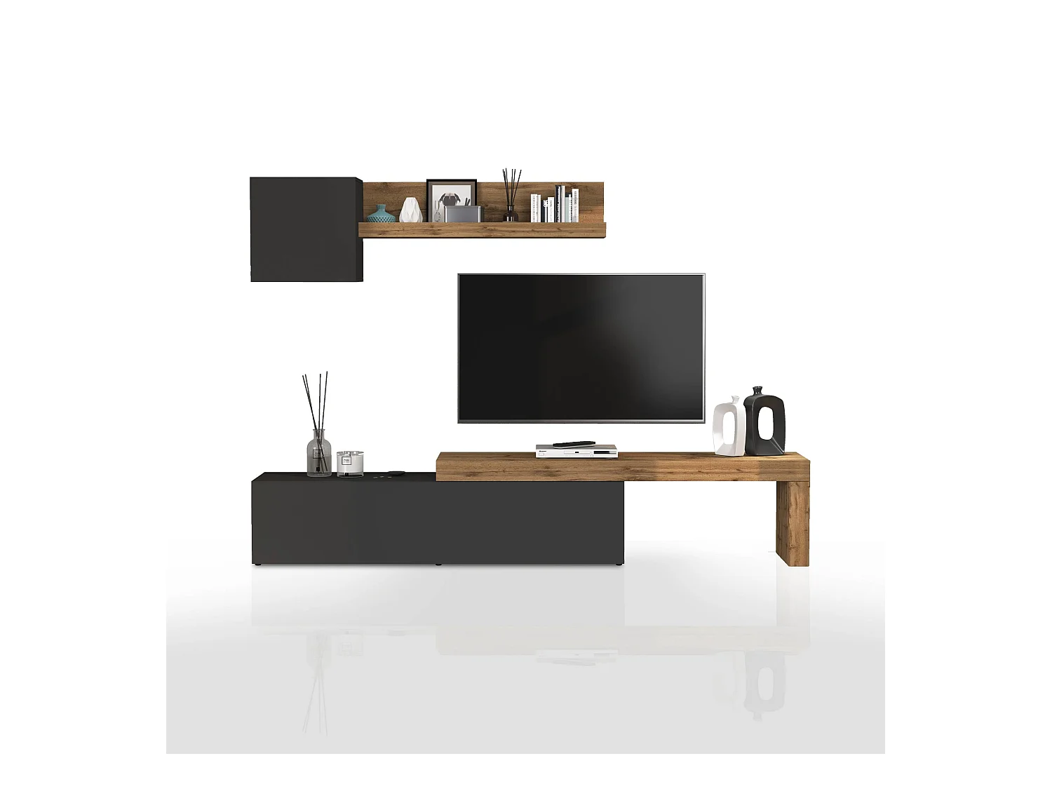 Parete attrezzata Chronos set soggiorno antracite opaco e rovere 190/350x40 cm