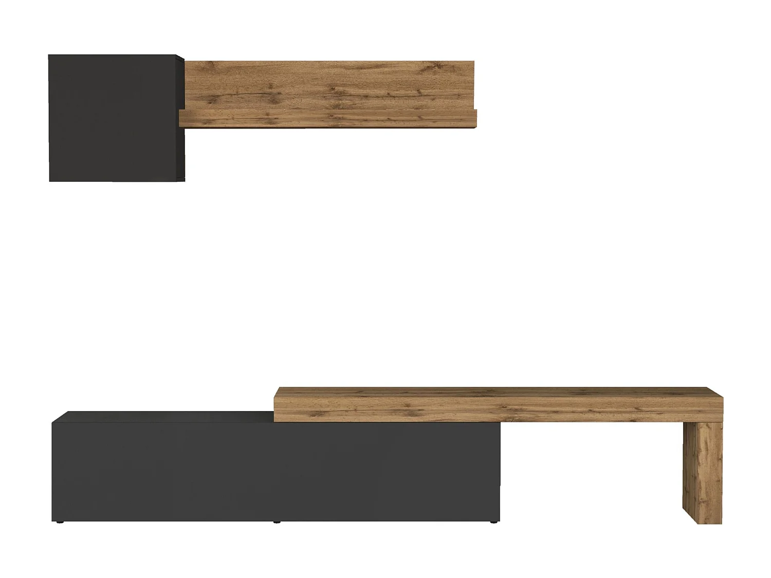 Parete attrezzata Chronos set soggiorno antracite opaco e rovere 190/350x40 cm