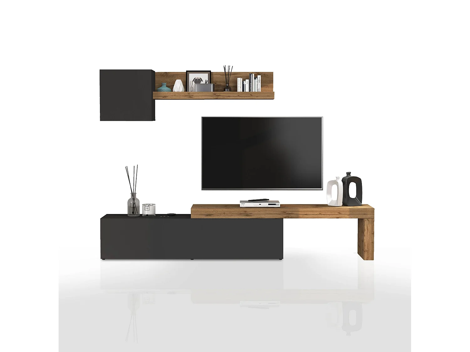 Parete attrezzata Chronos set soggiorno antracite opaco e rovere 190/350x40 cm