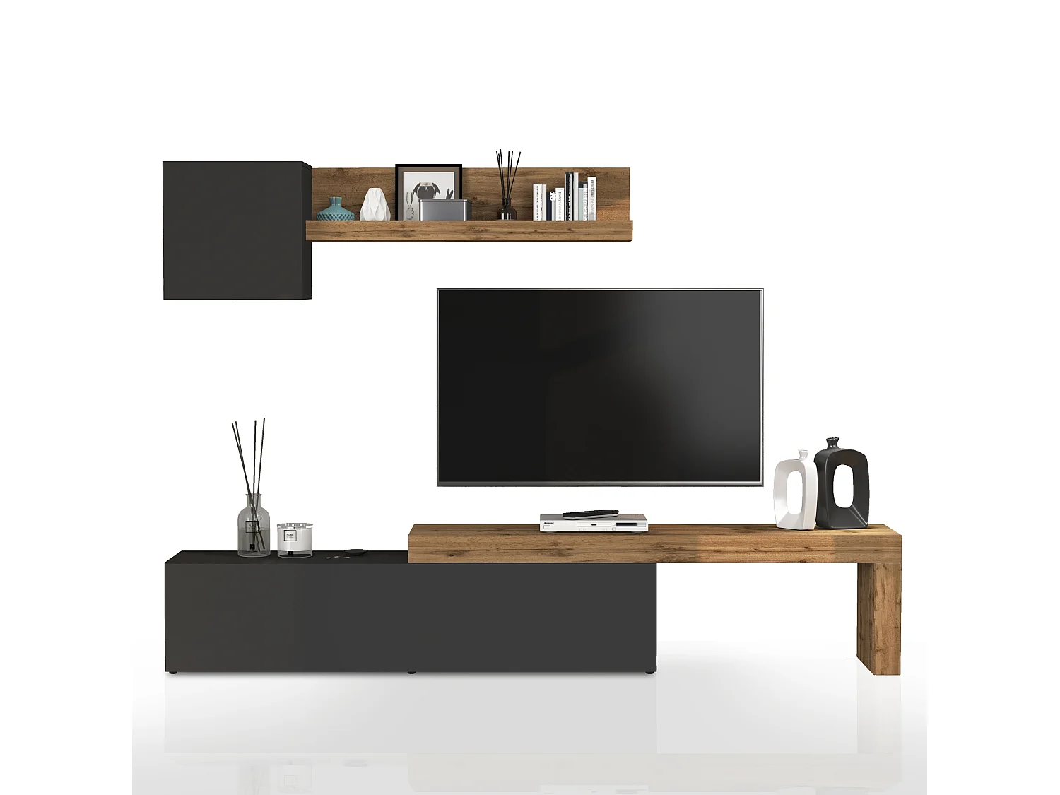 Parete attrezzata Chronos set soggiorno antracite opaco e rovere 190/350x40 cm