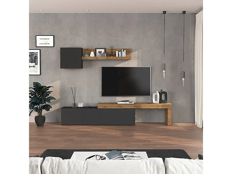 Parete attrezzata Chronos set soggiorno antracite opaco e rovere 190/350x40 cm