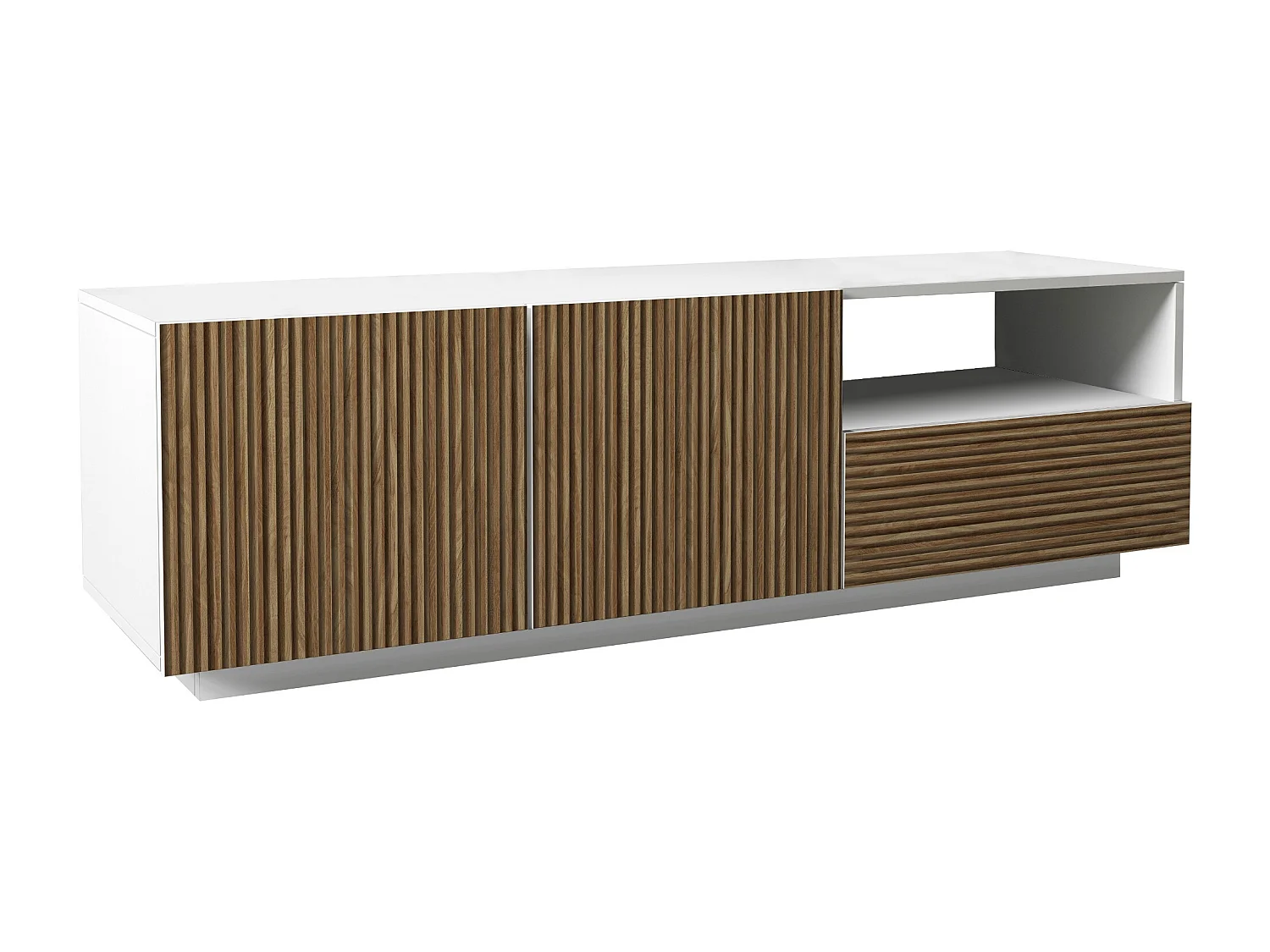 Mobile porta tv Coste a 2 ante 1 cassetto e 1 vano aperto bianco/legno chiaro 150x43x46 cm