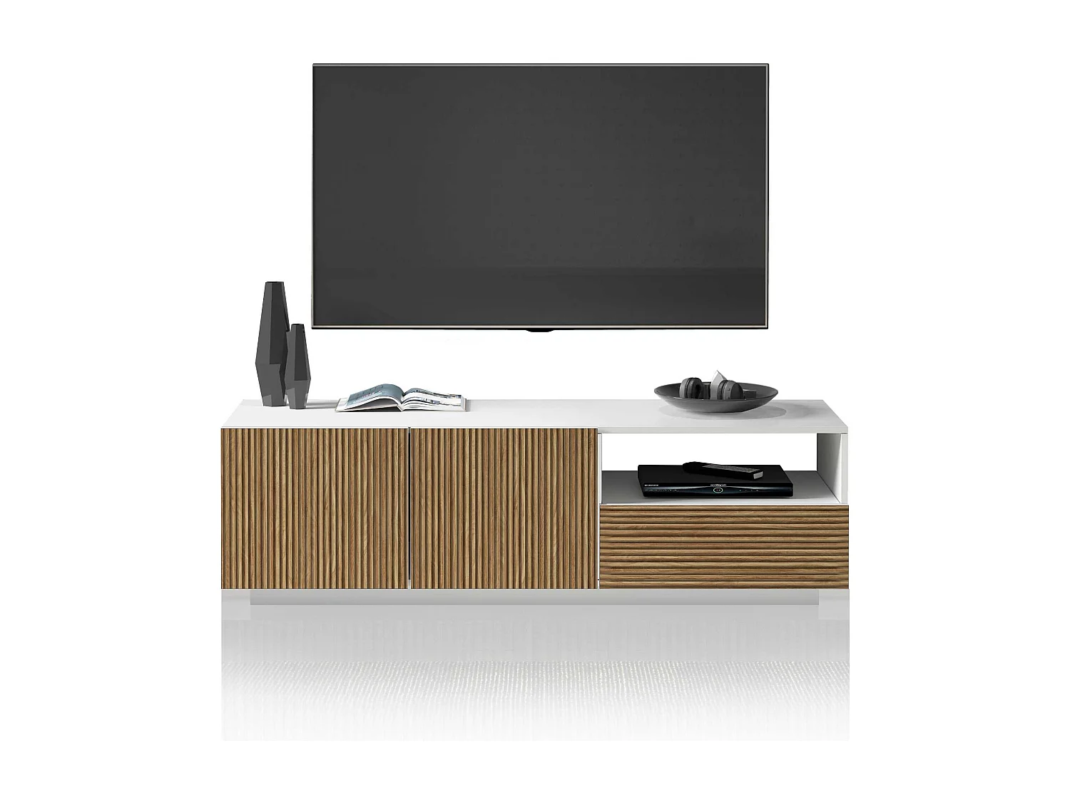 Mobile porta tv Coste a 2 ante 1 cassetto e 1 vano aperto bianco/legno chiaro 150x43x46 cm