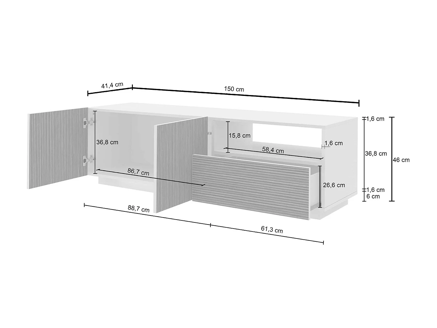 Mobile porta tv Coste a 2 ante 1 cassetto e 1 vano aperto bianco/legno chiaro 150x43x46 cm