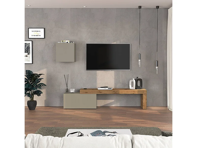 Parete attrezzata Chronos set soggiorno tortora opaco e rovere 180/260x40 cm