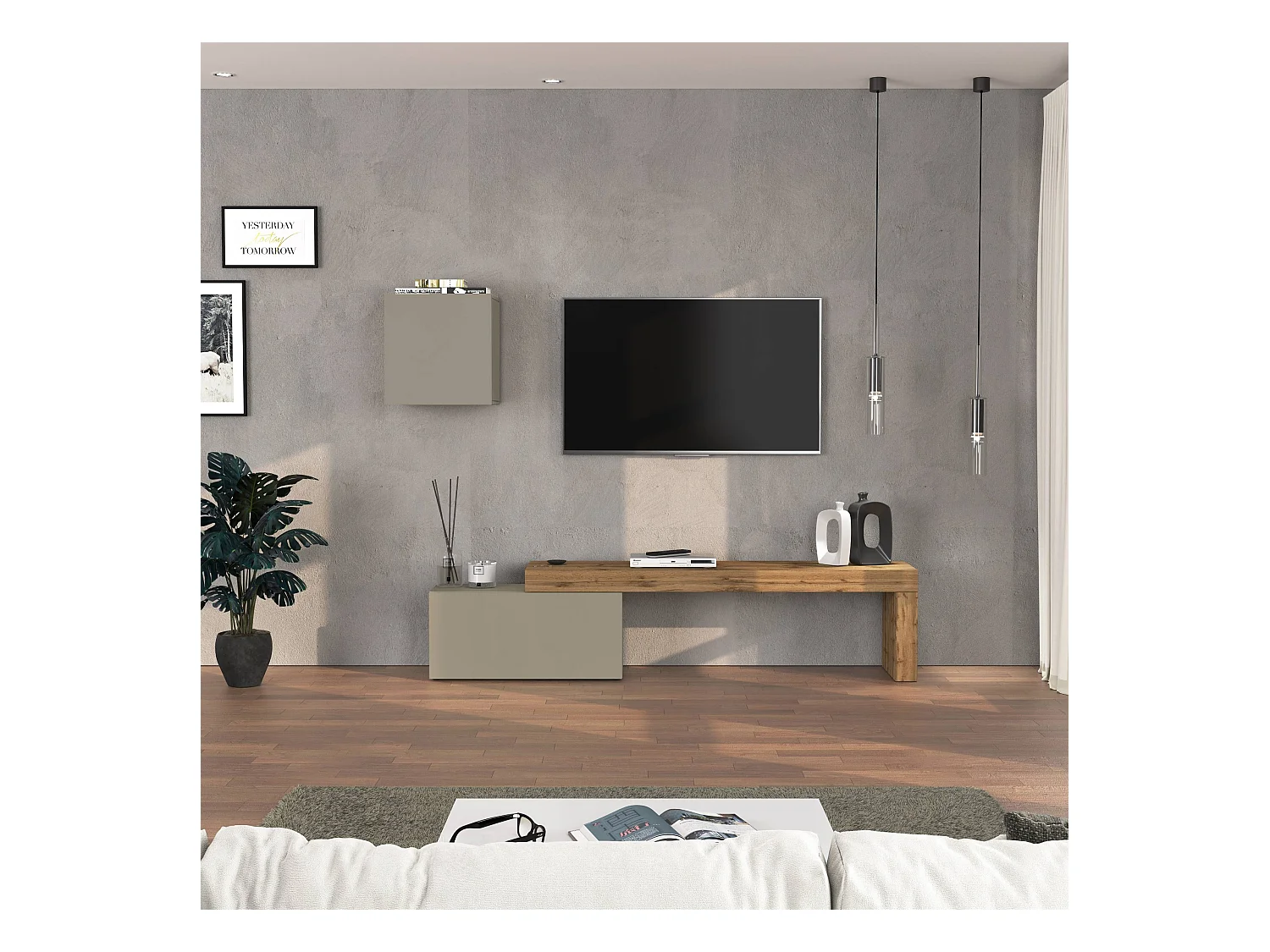 Parete attrezzata Chronos set soggiorno tortora opaco e rovere 180/260x40 cm