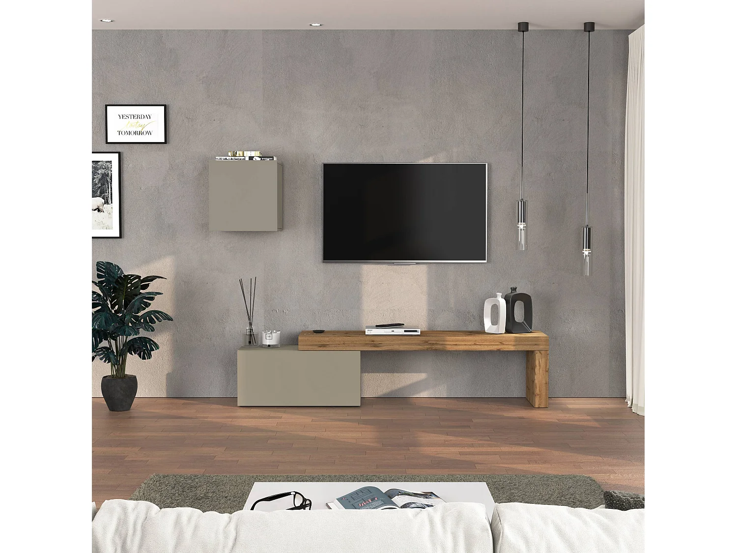 Parete attrezzata Chronos set soggiorno tortora opaco e rovere 180/260x40 cm