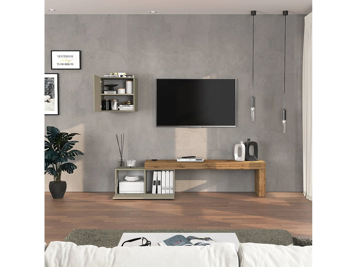 Parete attrezzata Chronos set soggiorno tortora opaco e rovere 180/260x40 cm