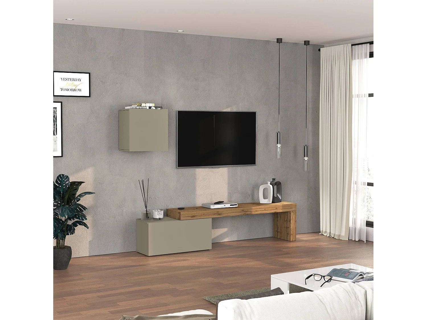 Parete attrezzata Chronos set soggiorno tortora opaco e rovere 180/260x40 cm