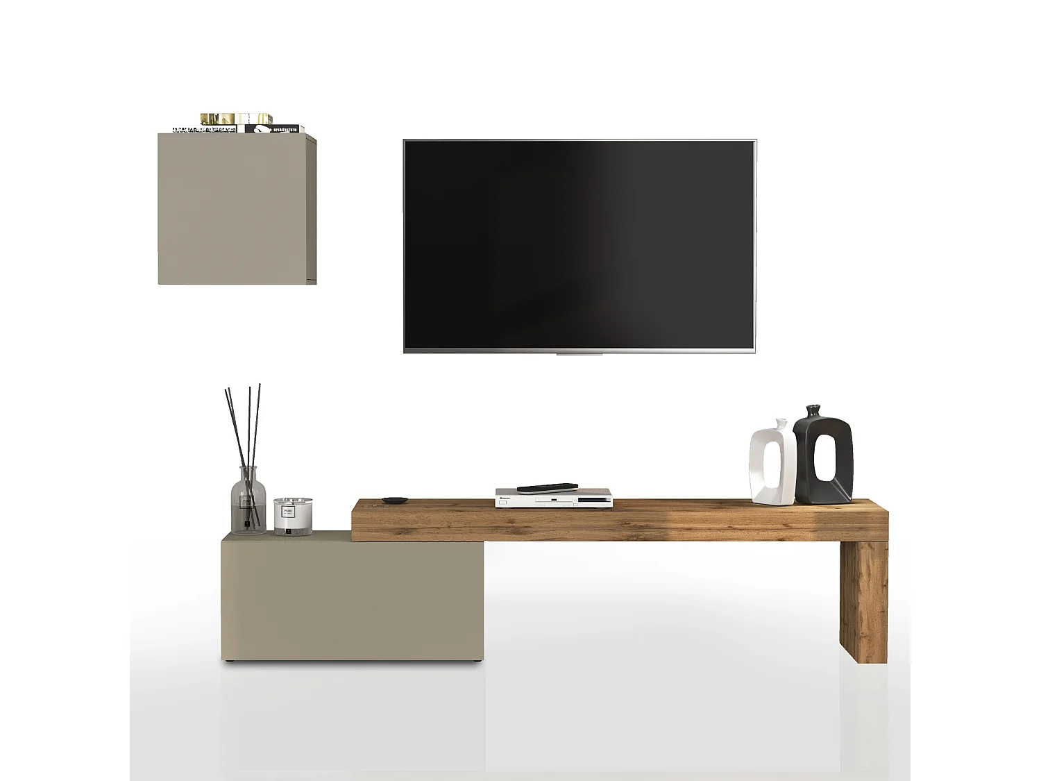 Parete attrezzata Chronos set soggiorno tortora opaco e rovere 180/260x40 cm