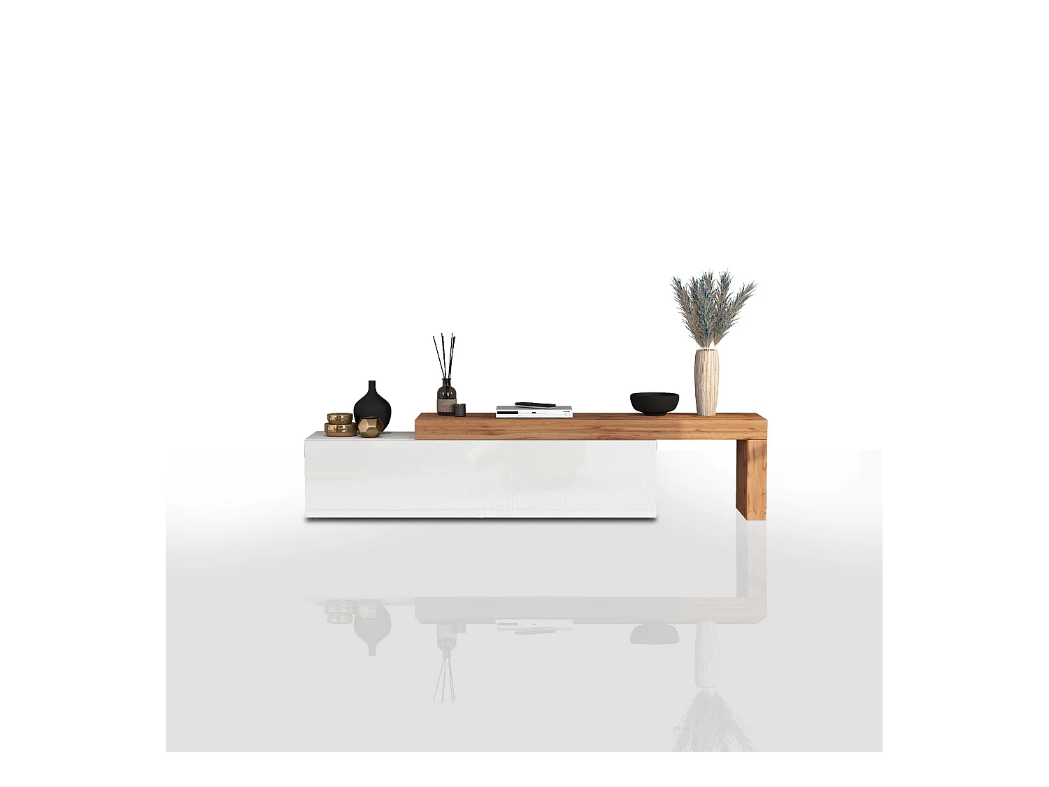 Mobile porta tv Chronos estensibile con 1 anta a ribalta bianco/rovere 190/350x40x51 cm