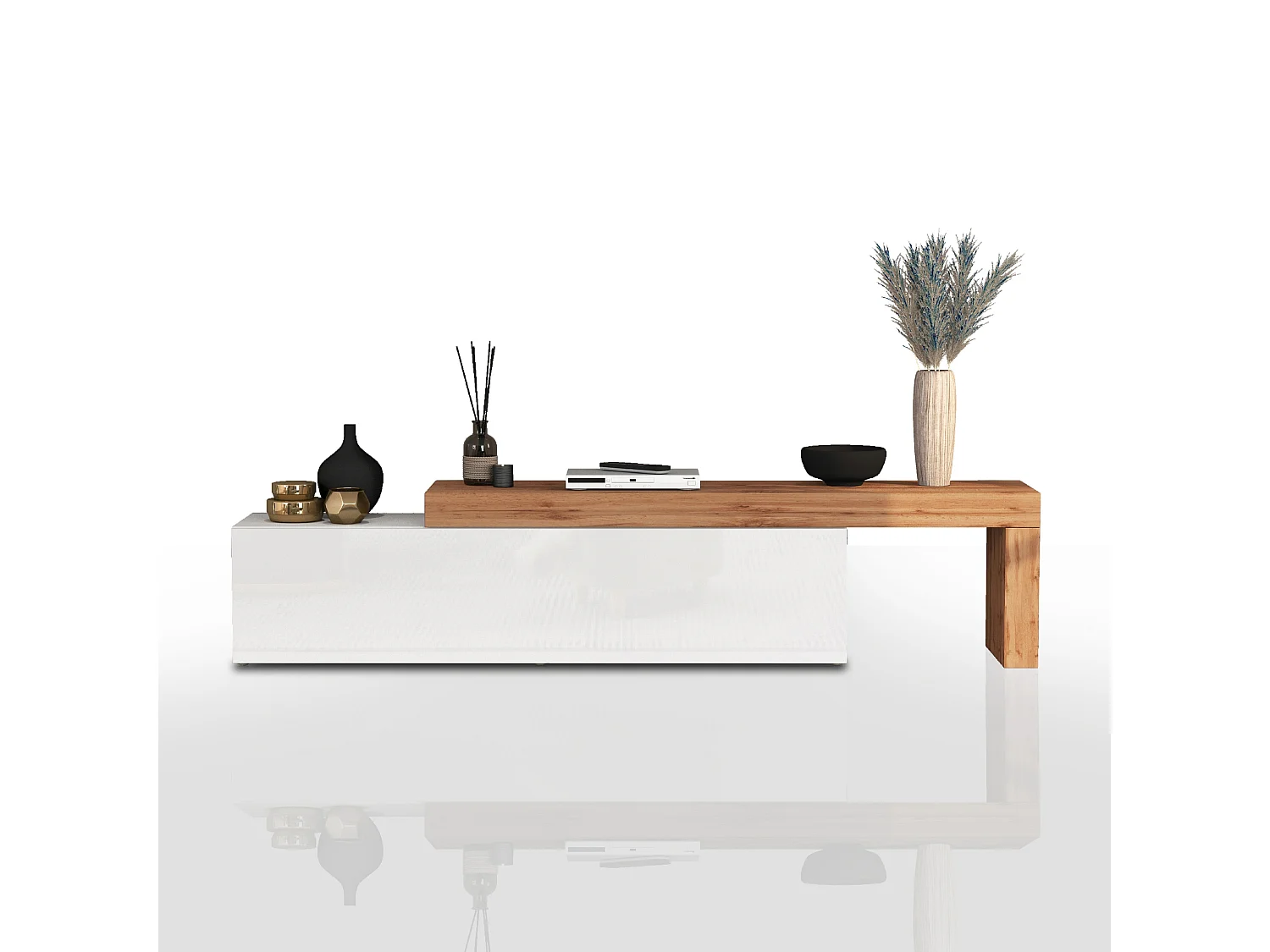 Mueble TV Chronos extensible con 1 puerta abatible blanco/roble 190/350x40x51 cm
