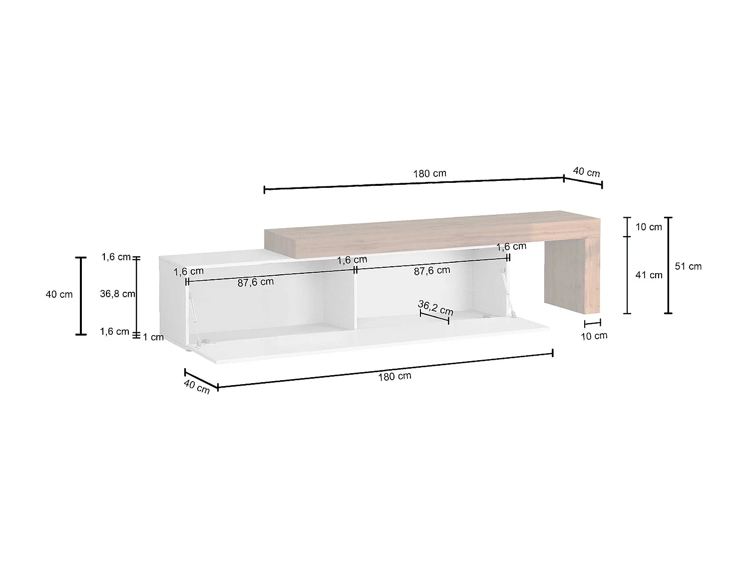 Mueble TV Chronos extensible con 1 puerta abatible blanco/roble 190/350x40x51 cm