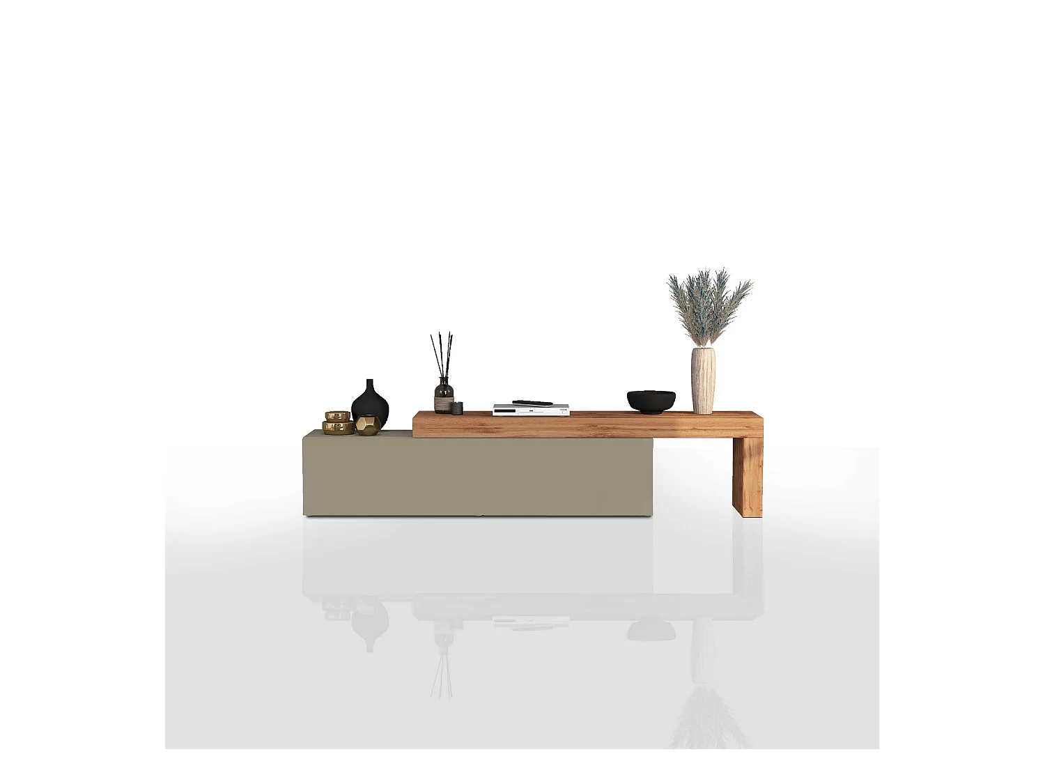 Mobile porta tv Chronos estensibile con 1 anta a ribalta tortora/rovere 190/350x40x51 cm