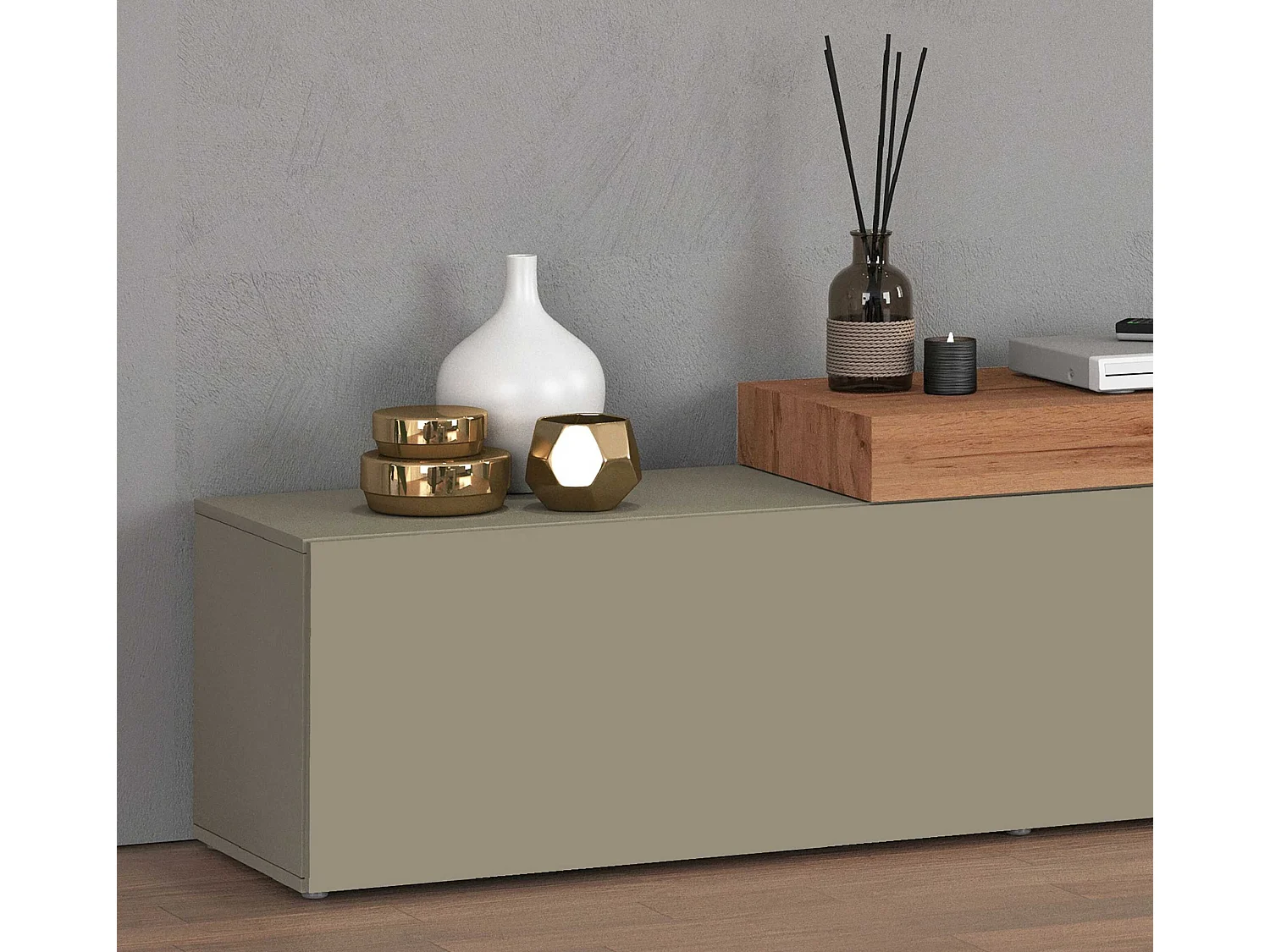 Mobile porta tv Chronos estensibile con 1 anta a ribalta tortora/rovere 190/350x40x51 cm