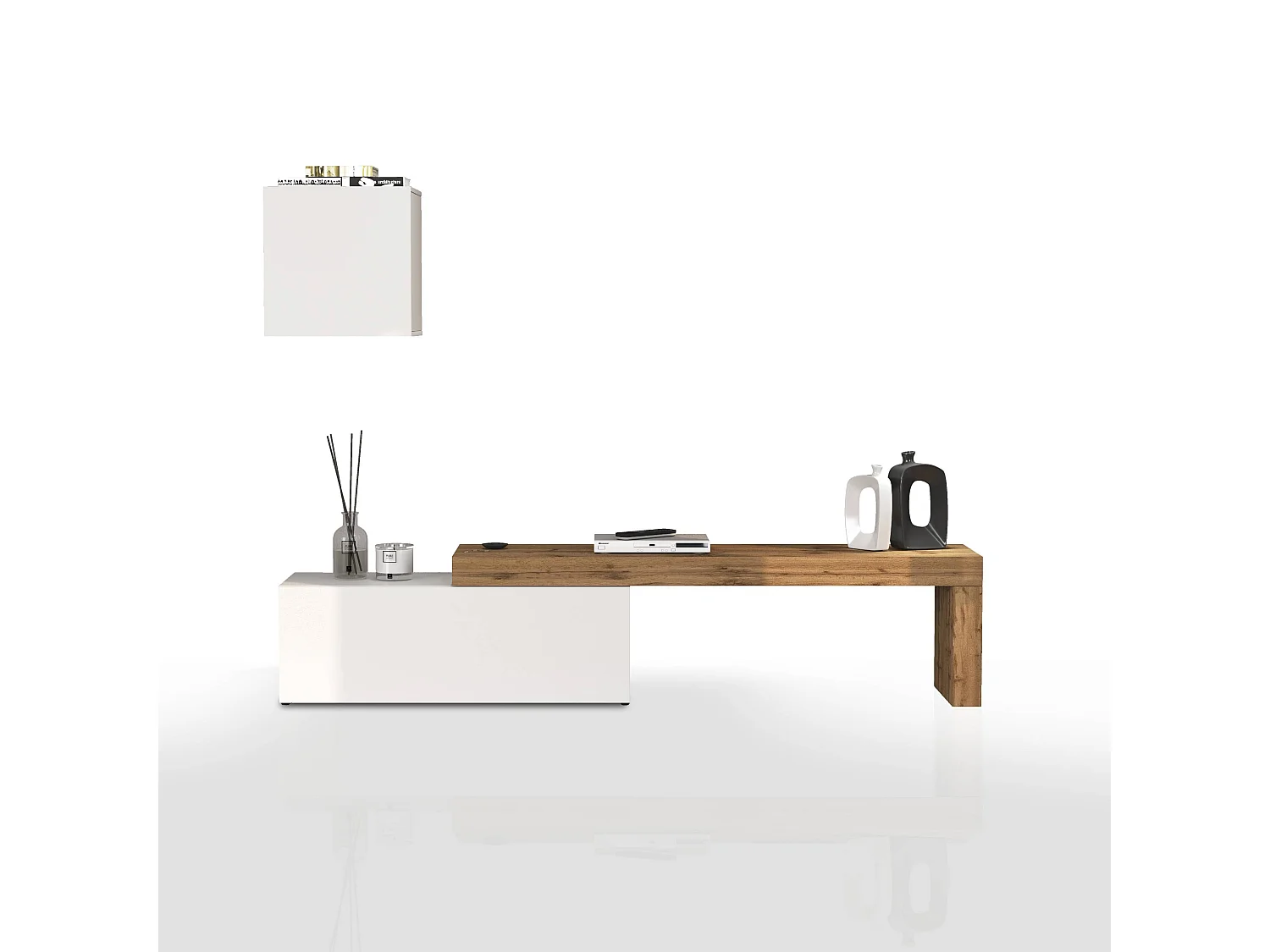 Parete attrezzata Chronos set soggiorno bianco lucido e rovere 180/290x40 cm