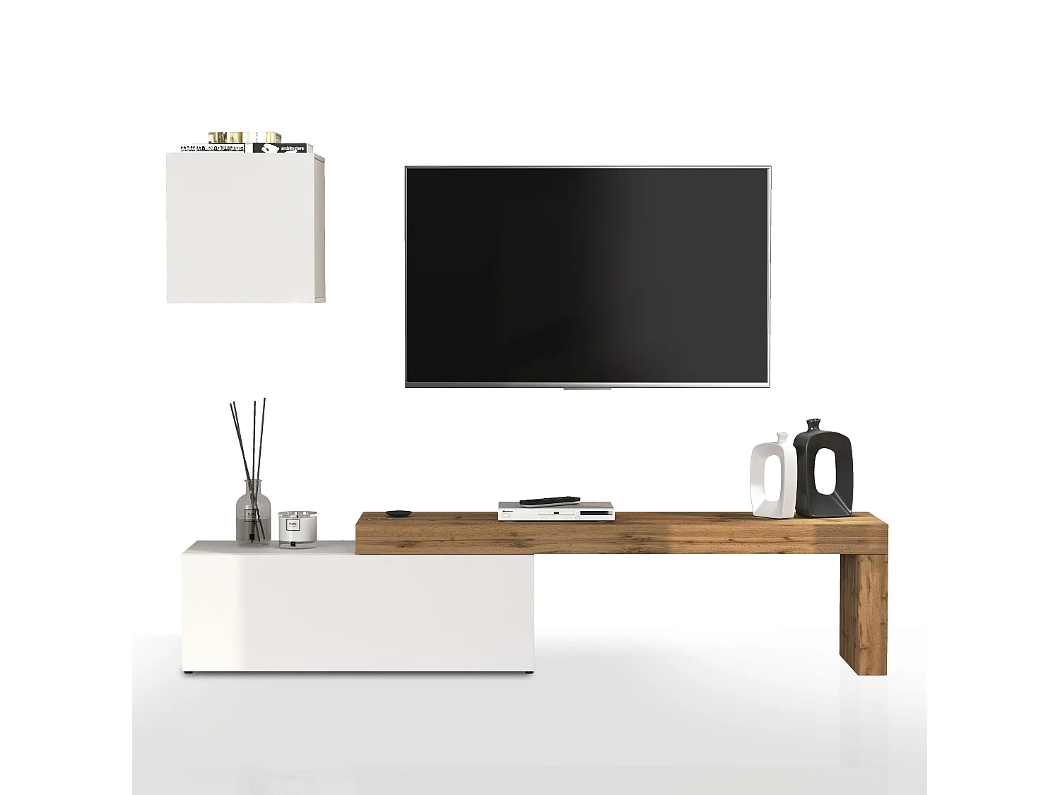 Parete attrezzata Chronos set soggiorno bianco lucido e rovere 180/290x40 cm