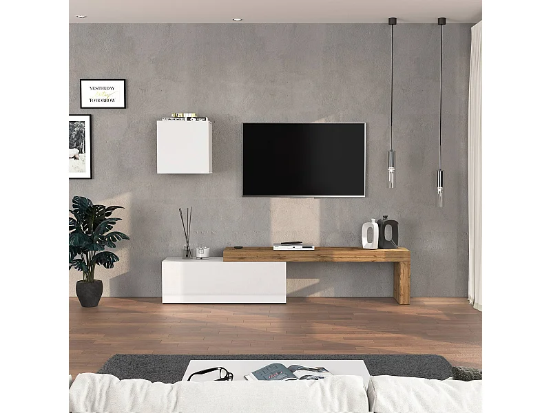 Parete attrezzata Chronos set soggiorno bianco lucido e rovere 180/290x40 cm