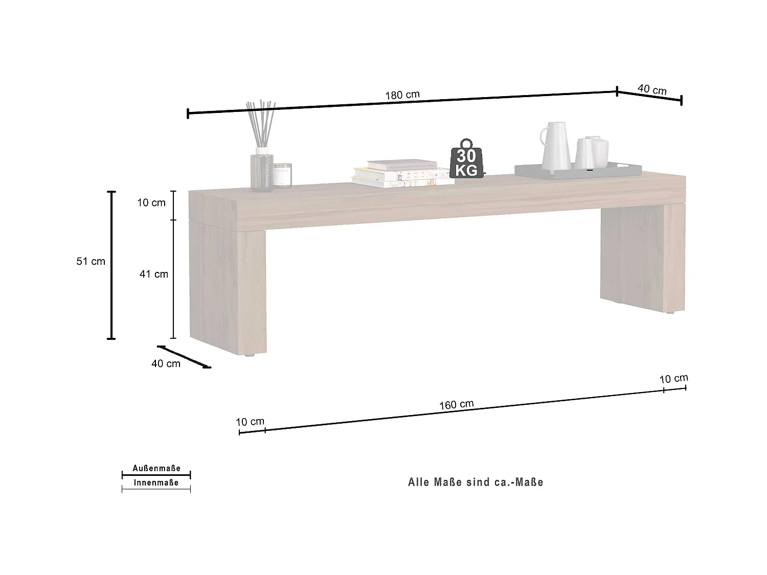 Panca porta tv Chronos colore rovere 180x40x51 cm