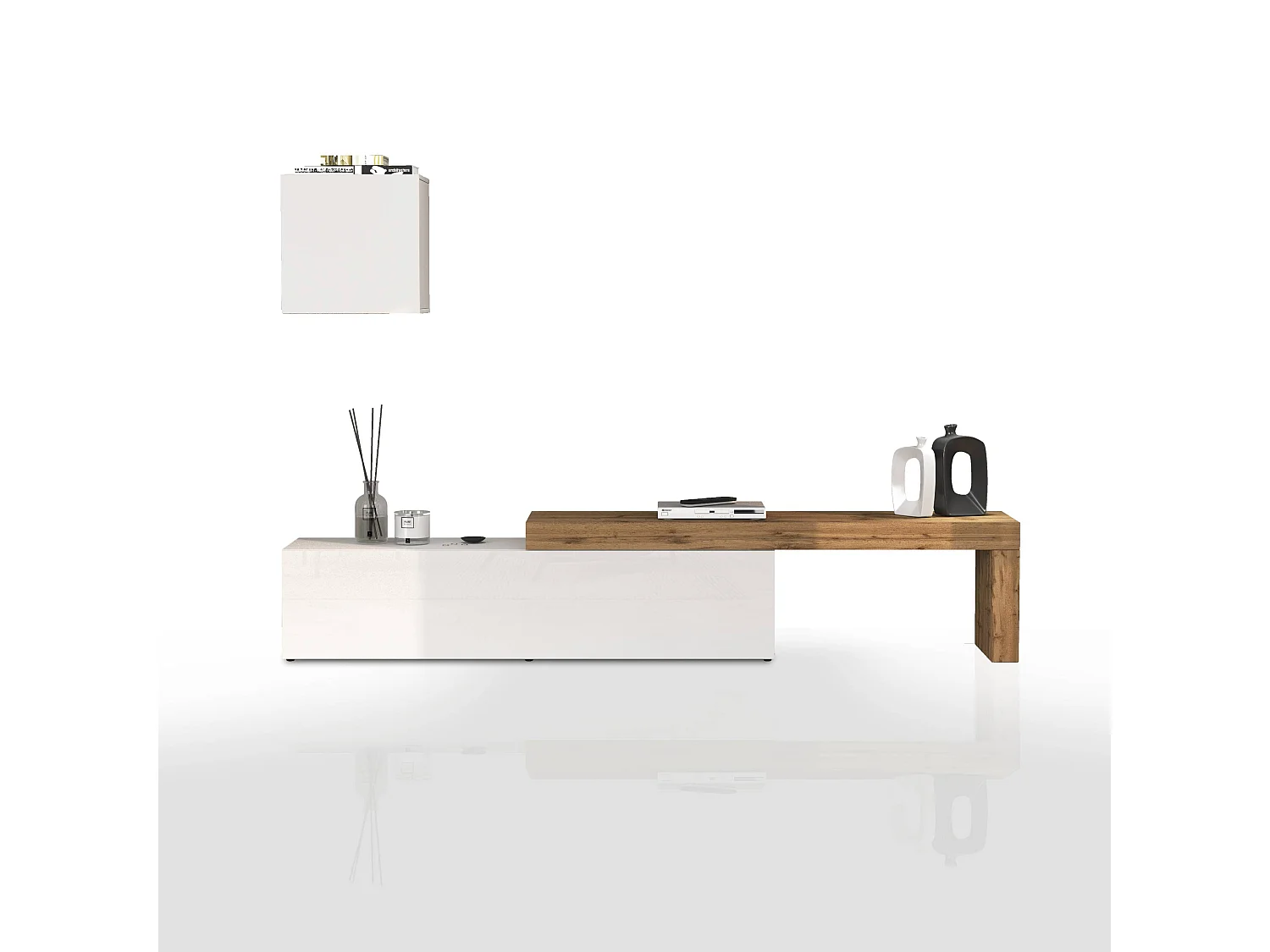 Parete attrezzata Chronos set soggiorno bianco lucido e rovere 190/350x40 cm
