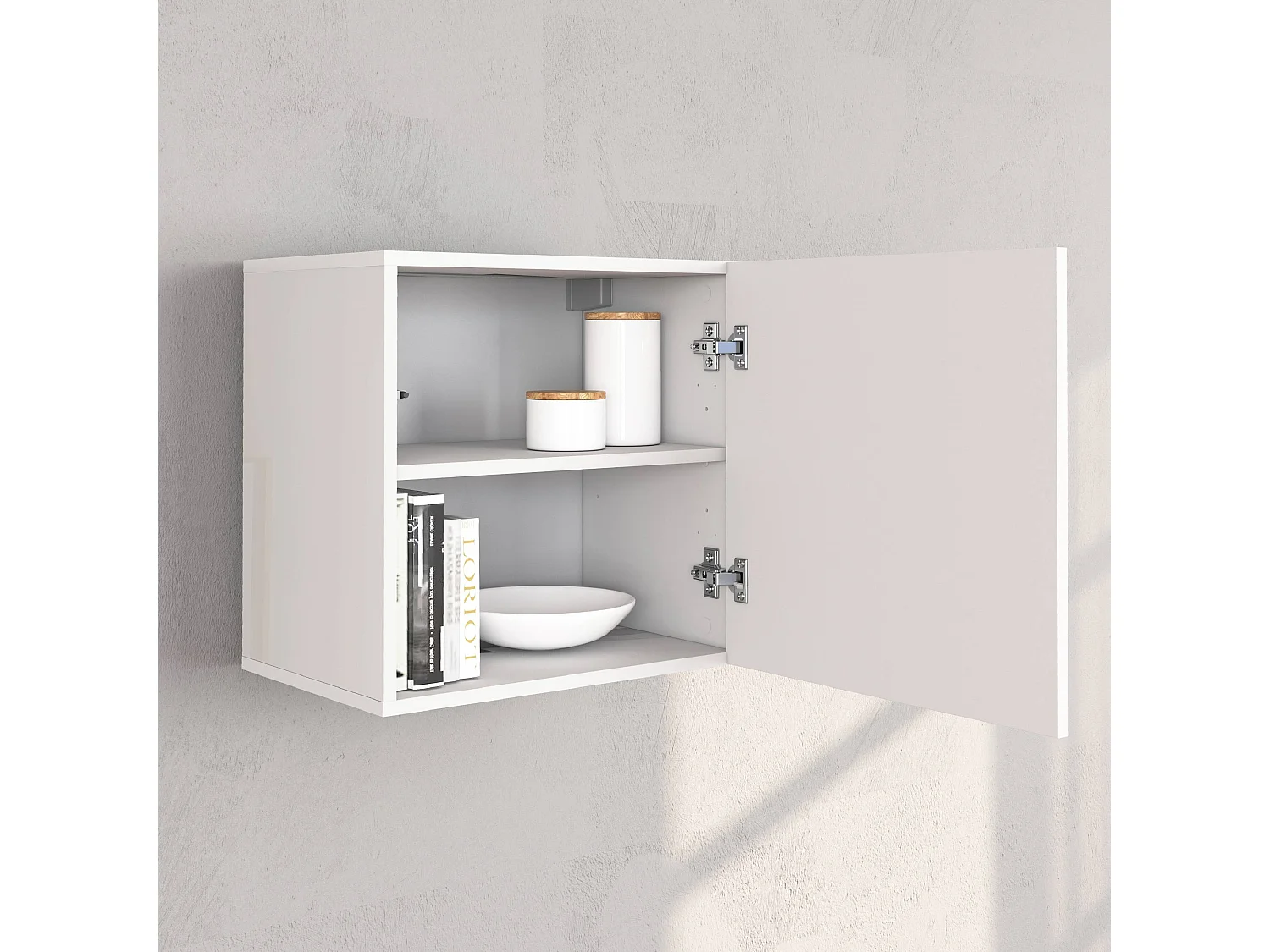 Ensemble mural Chronos pour salon blanc brillant et chêne 190/350x40 cm