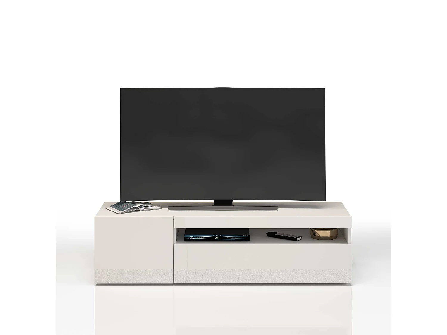 Mobile porta tv Potenza con 1 anta laterale e 1 anta a ribalta bianco lucido 130x40x36 cm