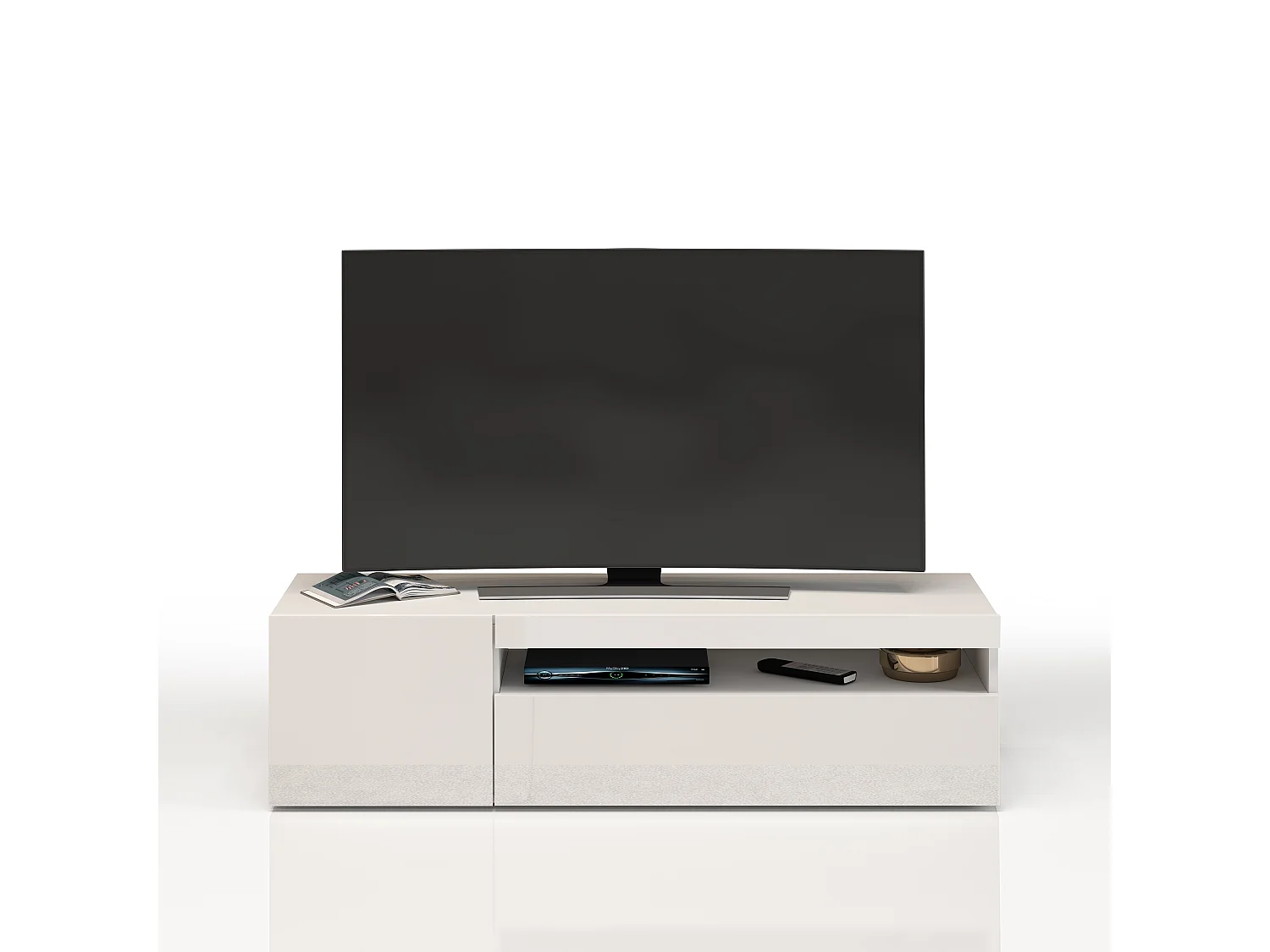 Mobile porta tv Potenza con 1 anta laterale e 1 anta a ribalta bianco lucido 130x40x36 cm