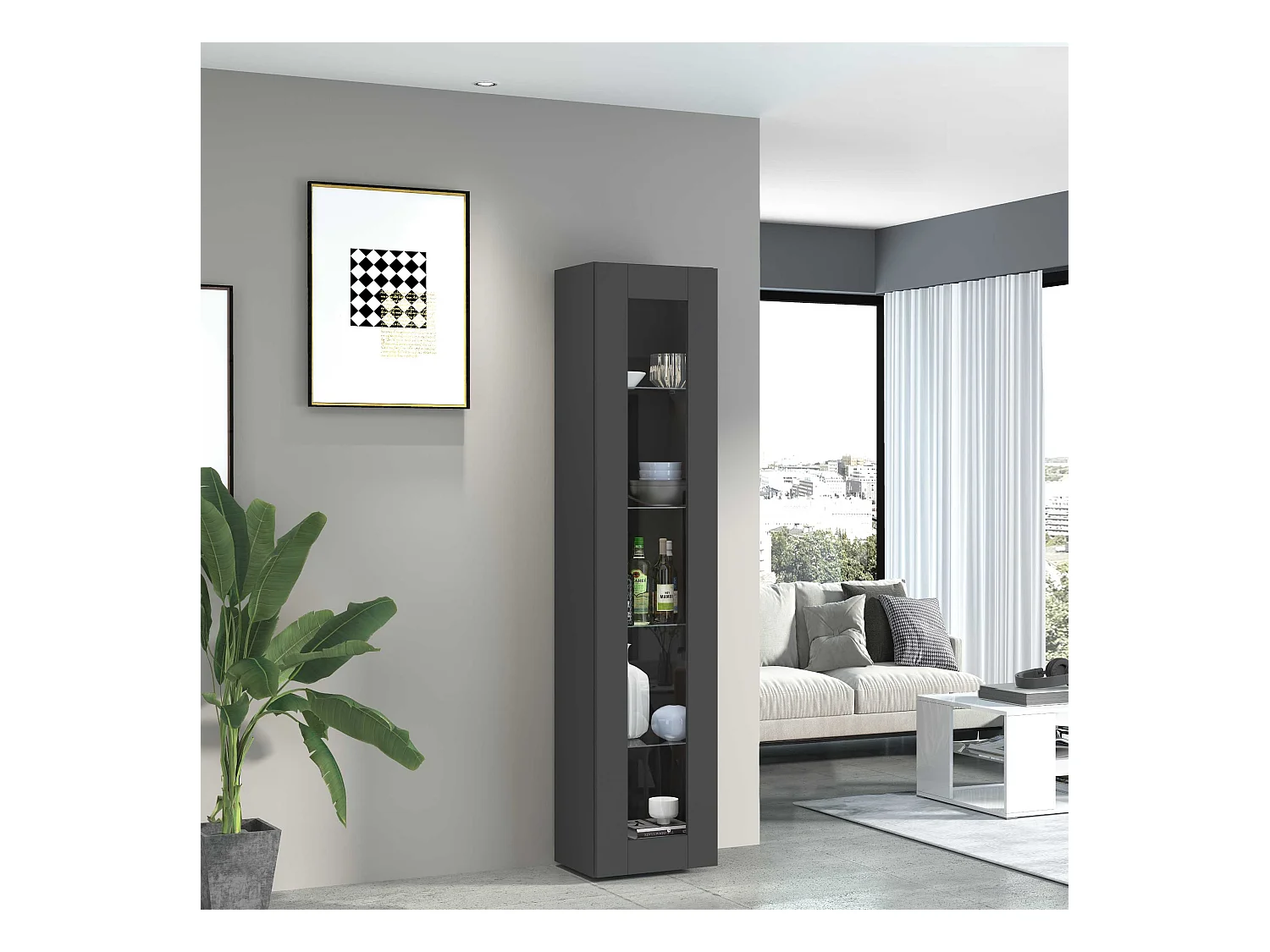 Vetrina soggiorno Maruska con 1 anta antracite opaco 40x30x180 cm