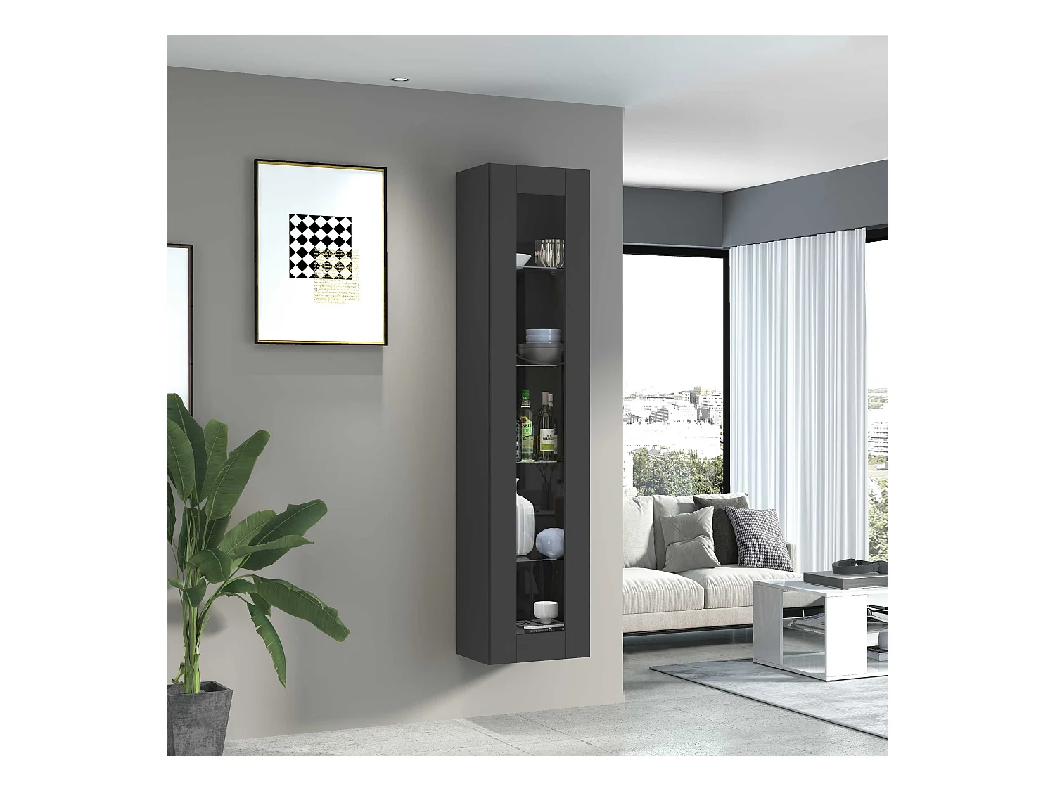 Vetrina soggiorno Maruska con 1 anta antracite opaco 40x30x180 cm