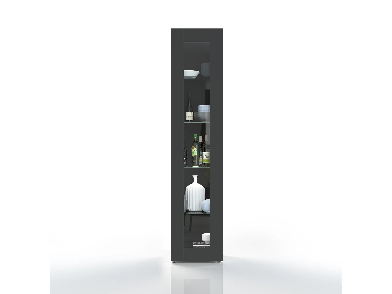 Moderne schwarze Wohnzimmer-Vitrine mit Glastür und 4 Glasböden Note Vidrio