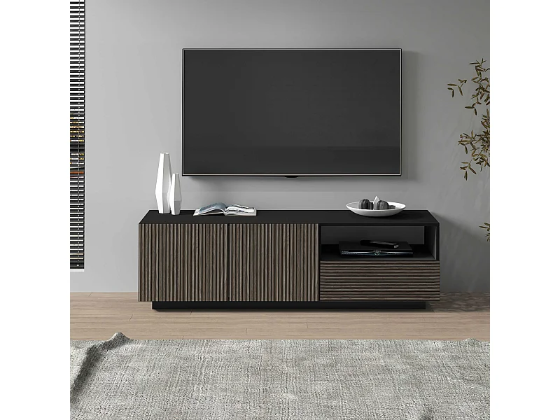 Mobile porta tv Coste a 2 ante 1 cassetto e 1 vano antracite/legno scuro 150x43x46 cm