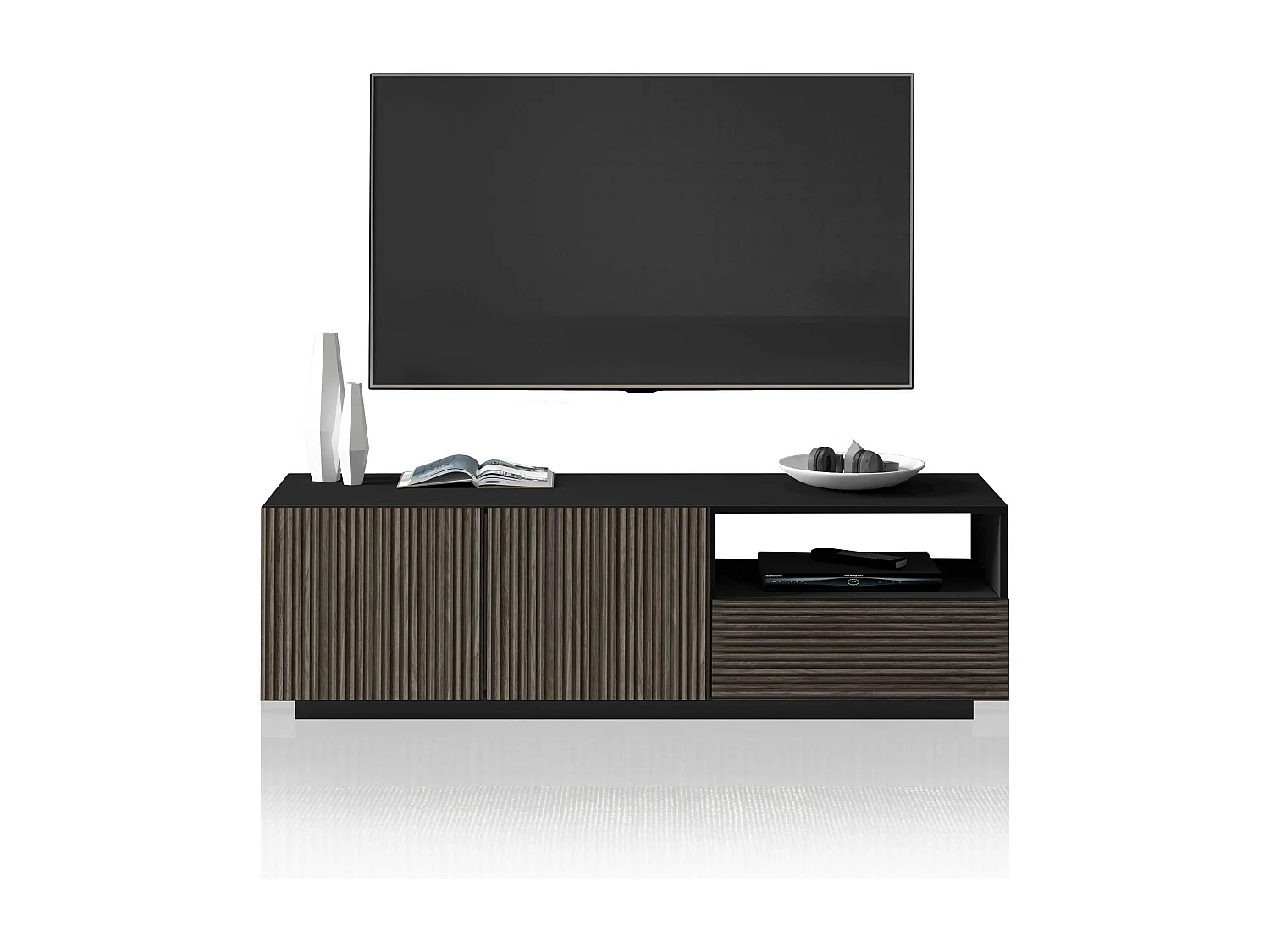 Mobile porta tv Coste a 2 ante 1 cassetto e 1 vano antracite/legno scuro 150x43x46 cm