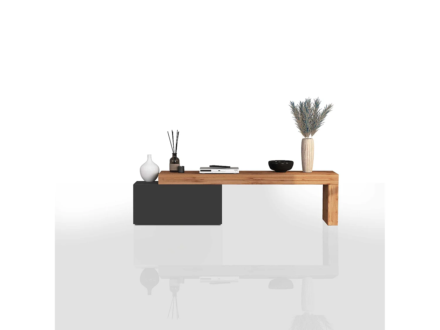 Mobile porta tv Chronos estensibile con 1 anta a ribalta antracite/rovere 180/260x40x51 cm