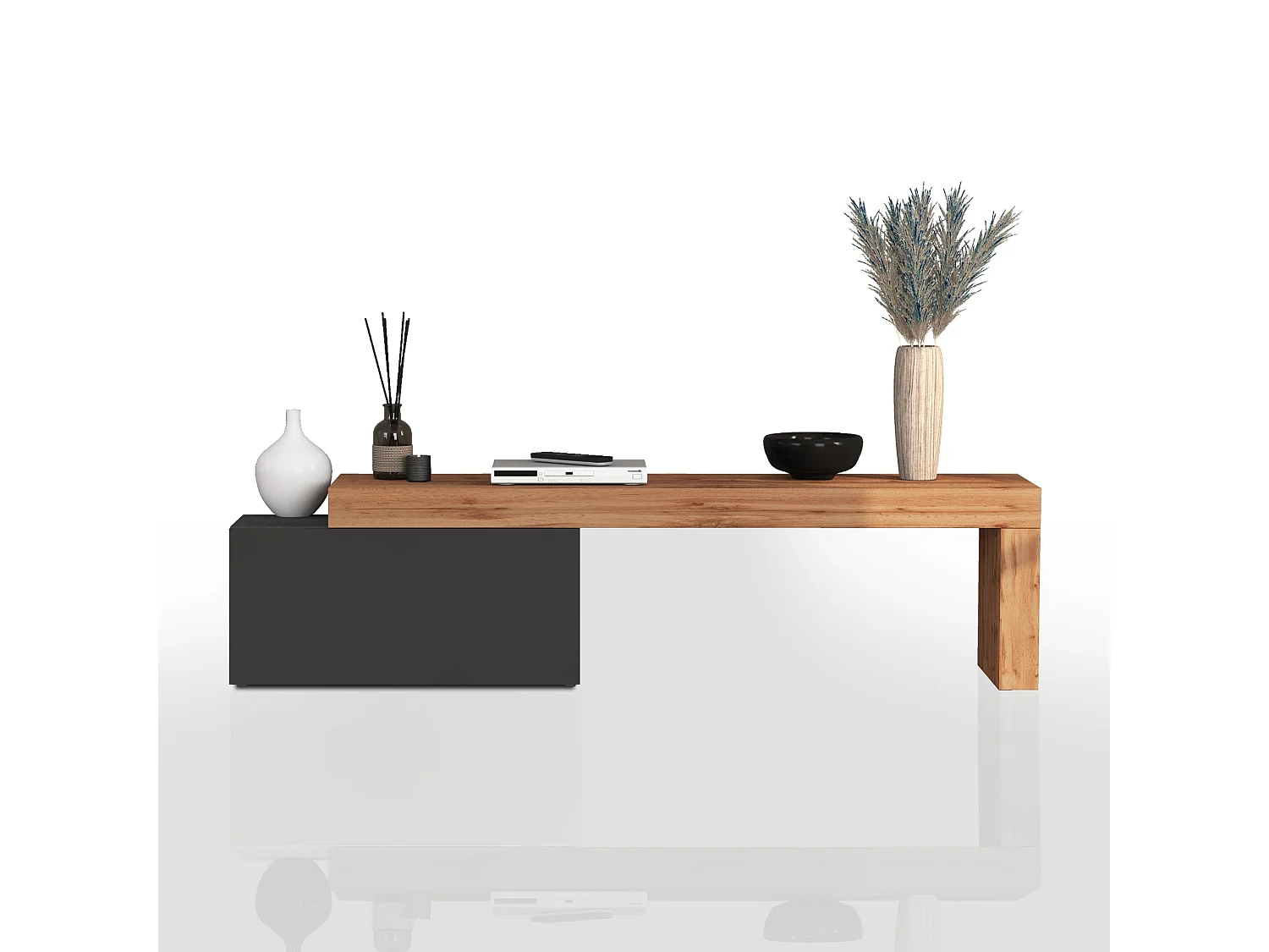 Mueble TV Chronos extensible con 1 puerta abatible color antracita/roble 180/260x40x51 cm