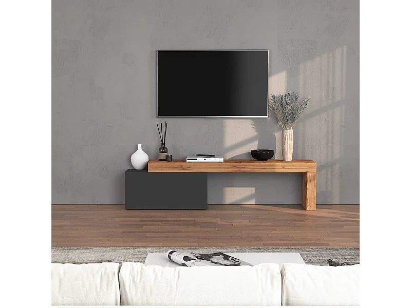 Mobile porta tv Chronos estensibile con 1 anta a ribalta antracite/rovere 180/260x40x51 cm