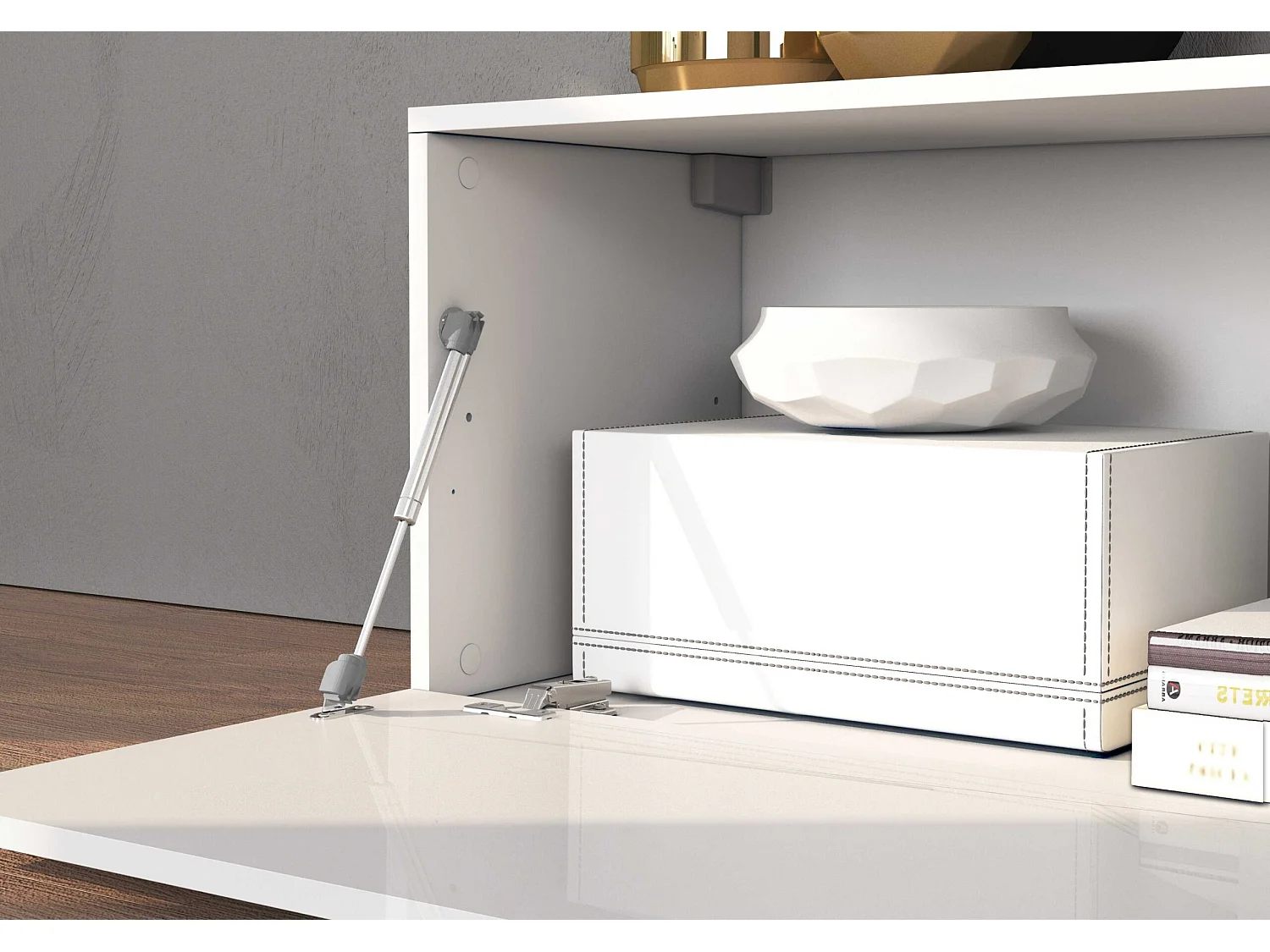 Mobile porta tv Chronos estensibile con 1 anta a ribalta  bianco/rovere 180/290x40x51 cm